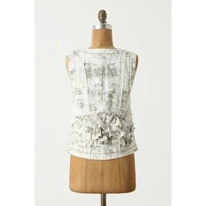 NEW Anthropologie HEI HEI Floral Toile Print Ruffle Back Vest 6 Tussel & Bustle